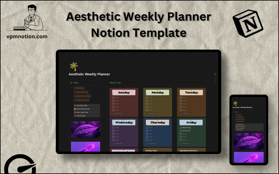 Aesthetic Weekly Planner Notion template
