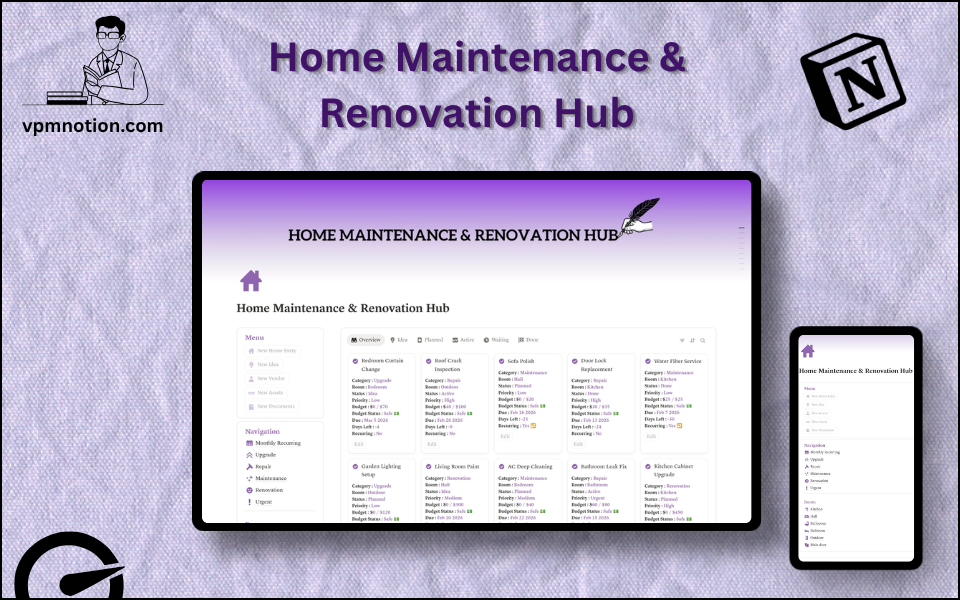 Home Maintenance & Renovation Hub Notion template