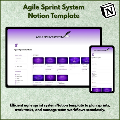 Agile Sprint System Notion Template for sprint planning, task tracking, workflow management, and team productivity in Notion