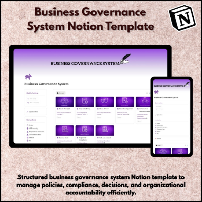 Business Governance System Notion Template for managing policies, compliance, workflows, decisions, and organizational accountability in Notion