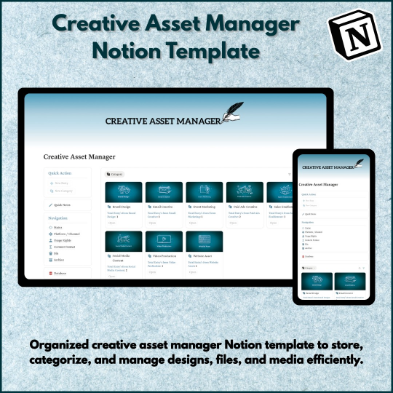 Creative Asset Manager Notion Template for organizing design files, media assets, creative workflows, and digital content management in Notion