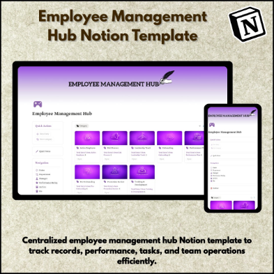 Employee Management Hub Notion Template for tracking employee records, performance, tasks, HR workflows, and team management in Notion