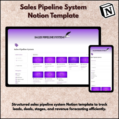 Sales Pipeline System Notion Template for tracking leads, deals, sales stages, customer management, and revenue forecasting