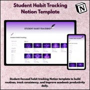 Student Habit Tracking Notion Template for tracking study habits, routines, productivity, goals, and academic consistency