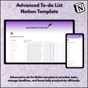 Advanced To-Do List Notion Template for task management, deadline tracking, productivity planning, and daily workflow organization
