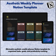 Aesthetic Weekly Planner Notion Template for weekly planning, task organization, goal tracking, and productivity management